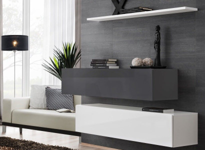 2x Cabinets Wall unit Set Luxury Design Furnishings Wall shelf Wooden furniture Living room